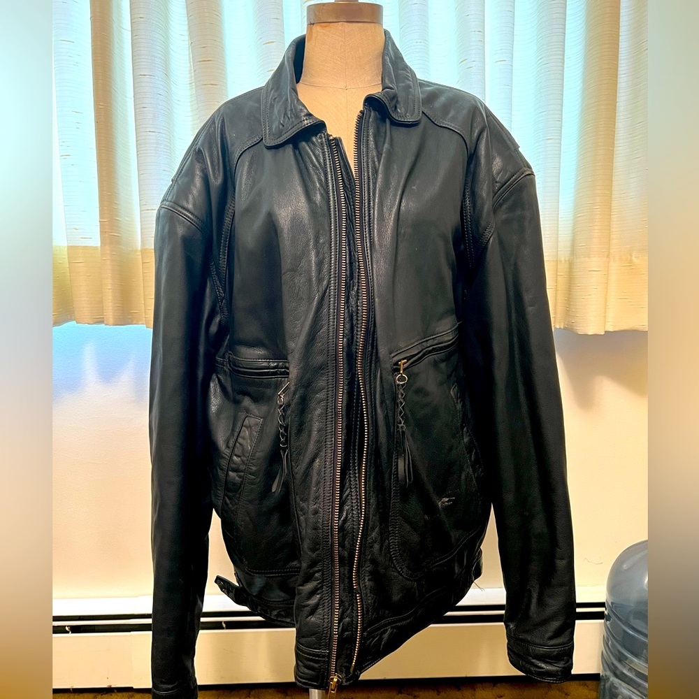 Harley Davidson Moto Jacket Mens Embossed Eagle Motorcycle Biker Black Leather